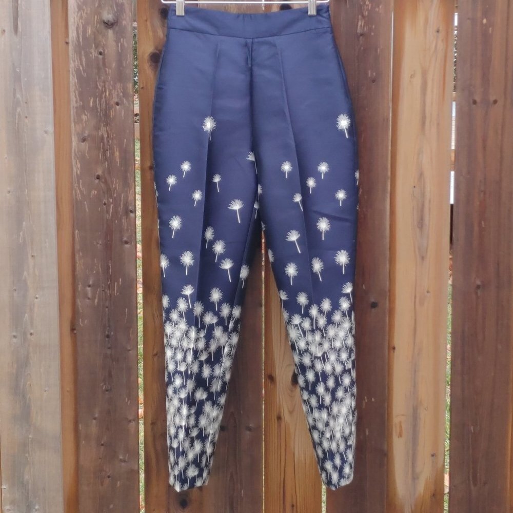 BEAUTIFUL ZARA BASICS TWO-TONES Jacquard Pants Trousers Blue Dandelion Small